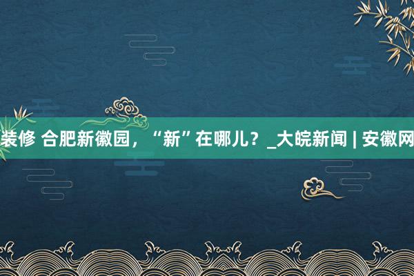 装修 合肥新徽园，“新”在哪儿？_大皖新闻 | 安徽网